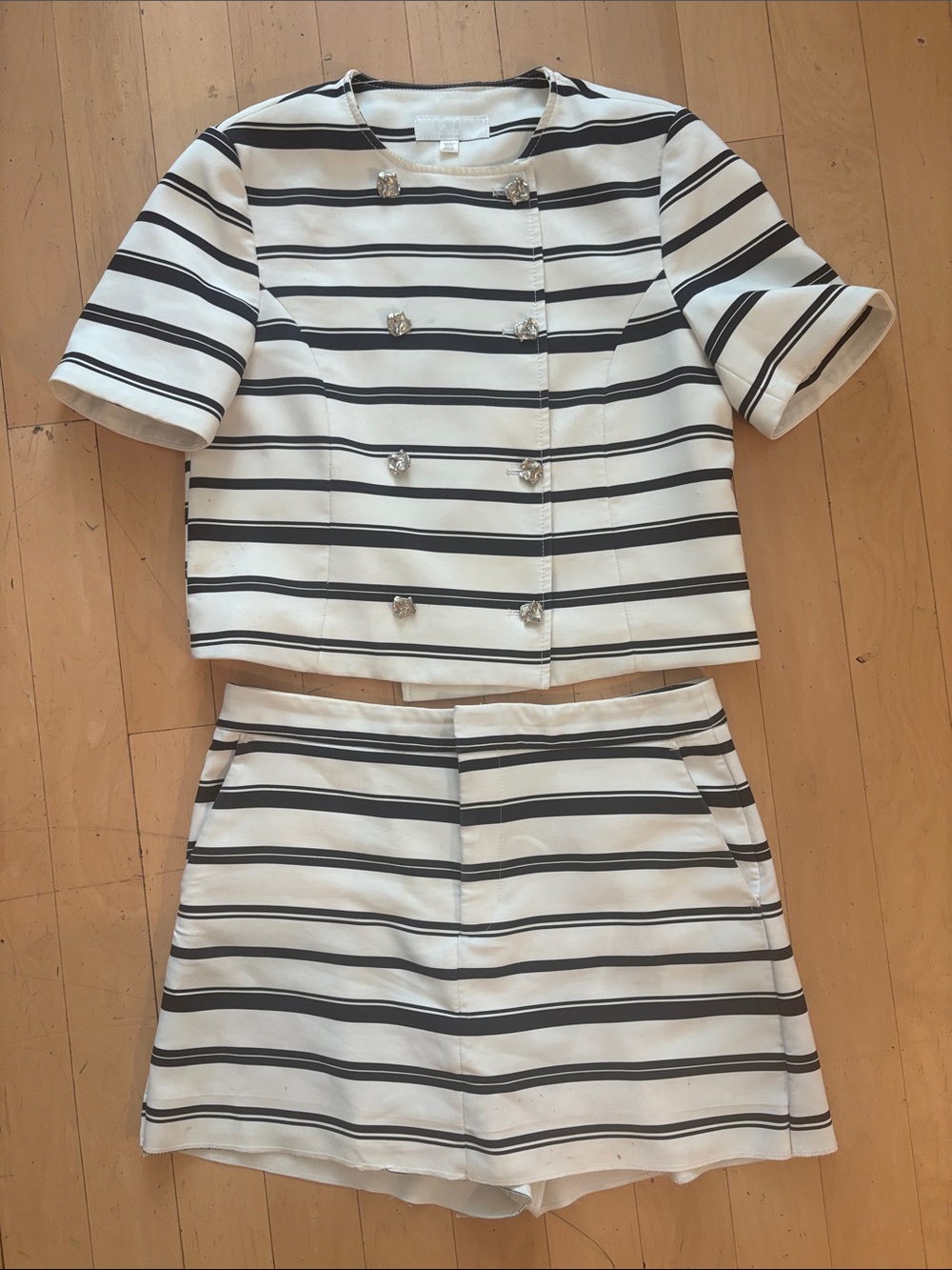 Zara Navy and White Striped Two-Piece Set